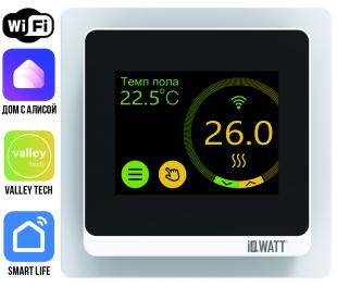 Программируемый терморегулятор с цветным сенсорным TFT дисплеем SMART HEAT Wi-Fi WHITE и голосовым управлением Алиса